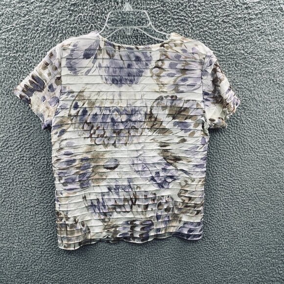 Alfred Dunner Women Top Small Petite White Purple Floral Ruffle Pullover Shirt - Picture 2 of 9